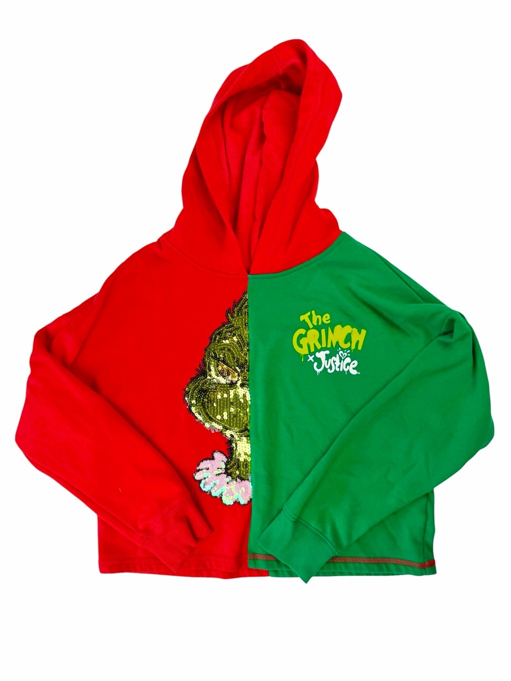 Justice Kids' The Grinch Colorblock Hoodie in Red & Green